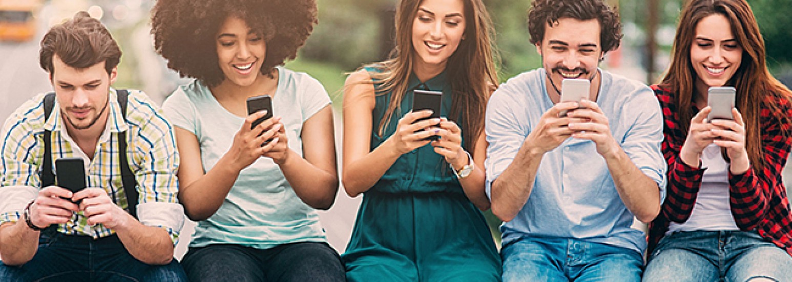 Friends looking at apps